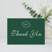 Emerald Green Monogram Crest Thank You Card サンキューカード (スタンド正面)