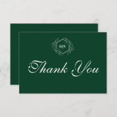 Emerald Green Monogram Crest Thank You Card サンキューカード (正面/裏面)
