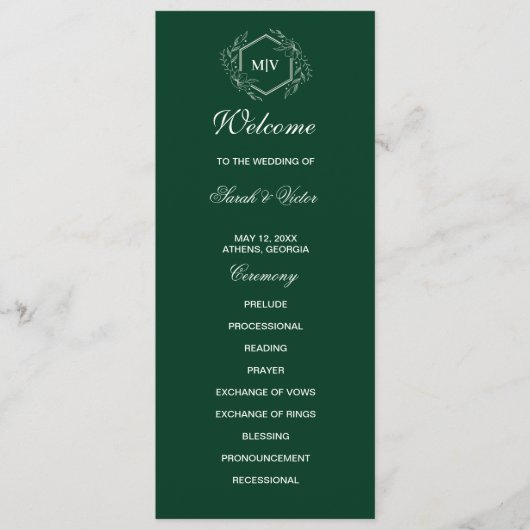 Emerald Green Monogram double side program card  プログラム (正面)