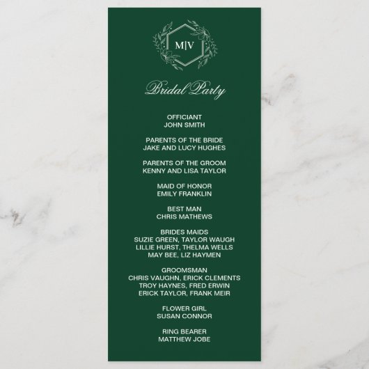 Emerald Green Monogram double side program card  プログラム (裏面)