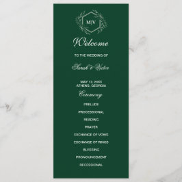 Emerald Green Monogram double side program card  プログラム