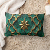 Emerald Green Moorish Geometric Art Pillow ランバークッション (ブランケット)
