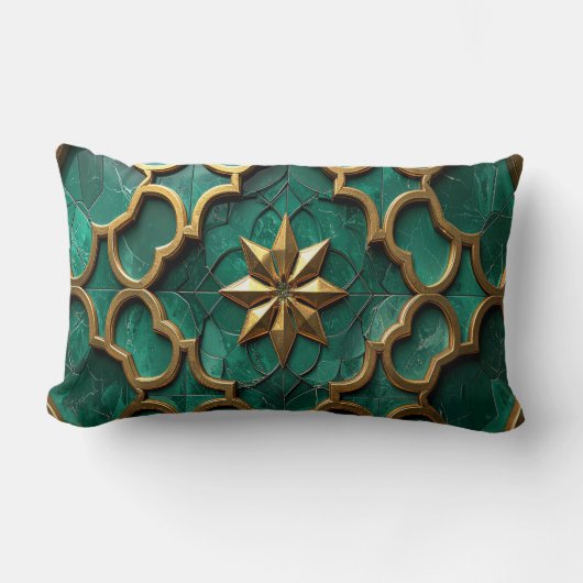Emerald Green Moorish Geometric Art Pillow ランバークッション (正面)