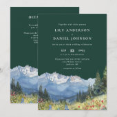 Emerald Green Mountain Floral QR Code Wedding 招待状 (正面/裏面)