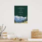 Emerald Green Mountain Floral Wedding Welcome Sign ポスター (キッチン)