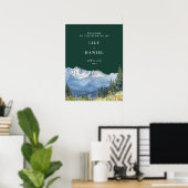 Emerald Green Mountain Floral Wedding Welcome Sign ポスター (ホームオフィス)