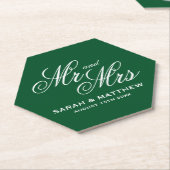Emerald green Mr and Mrs hexagon wedding coasters ペーパーコースター (アングル)