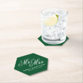 Emerald green Mr and Mrs hexagon wedding coasters ペーパーコースター (インサイチュ)