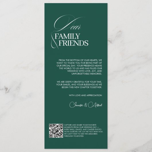 Emerald Green Old Money Wedding Dinner Menu Card メニュー (裏面)