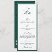 Emerald Green Old Money Wedding Dinner Menu Card メニュー (正面/裏面)