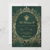 Emerald Green Ornate Emerald and gold foil Wedding 招待状 (正面)