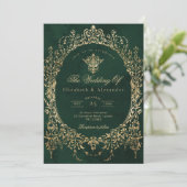 Emerald Green Ornate Emerald and gold foil Wedding 招待状 (スタンド正面)