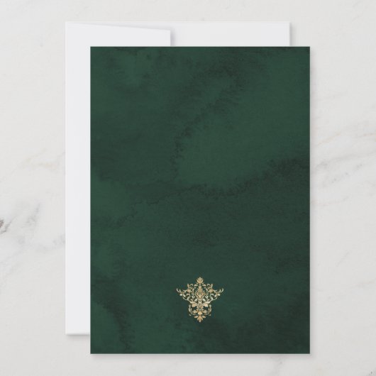 Emerald Green Ornate Emerald and gold foil Wedding 招待状 (裏面)