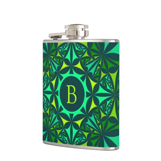 Emerald Green Ornate Kaleidoscope Monogram フラスク (左)