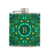 Emerald Green Ornate Kaleidoscope Monogram フラスク (正面)
