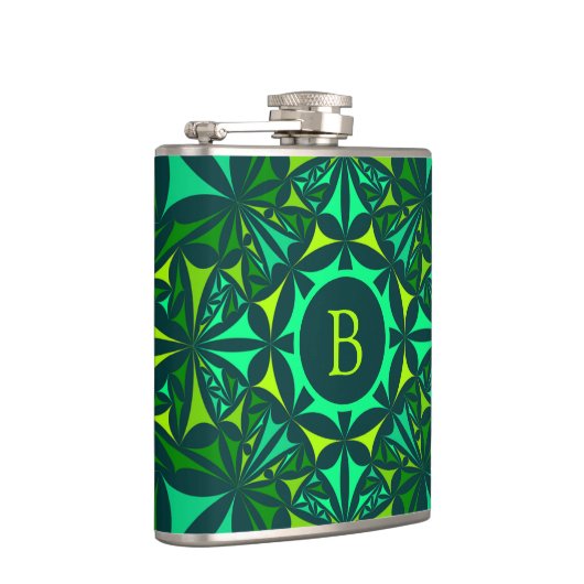 Emerald Green Ornate Kaleidoscope Monogram フラスク (右)