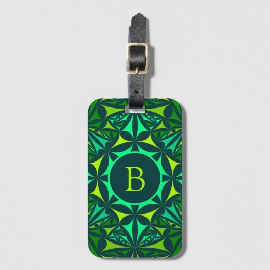 Emerald Green Ornate Kaleidoscope Monogram ラゲッジタグ (正面縦)