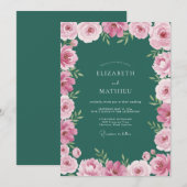 Emerald Green Painterly Botanical Wedding 招待状 (正面/裏面)