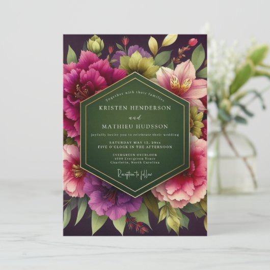 Emerald Green Palatial Moody Wedding 招待状 (スタンド正面)