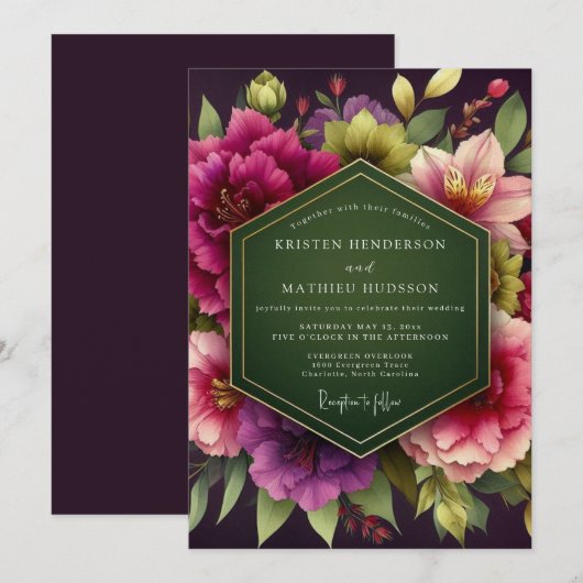 Emerald Green Palatial Moody Wedding 招待状 (正面/裏面)