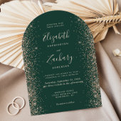 Emerald Green Peach Glitter Arch Wedding 招待状