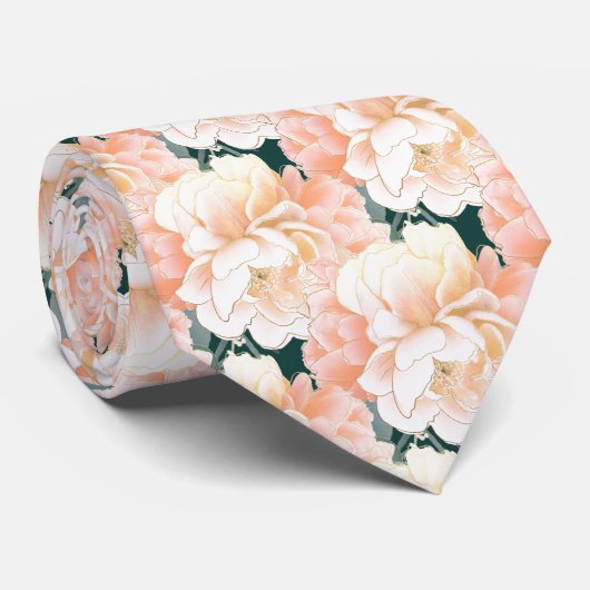 Emerald Green Peony Floral Pattern Wedding ネクタイ (ロール)