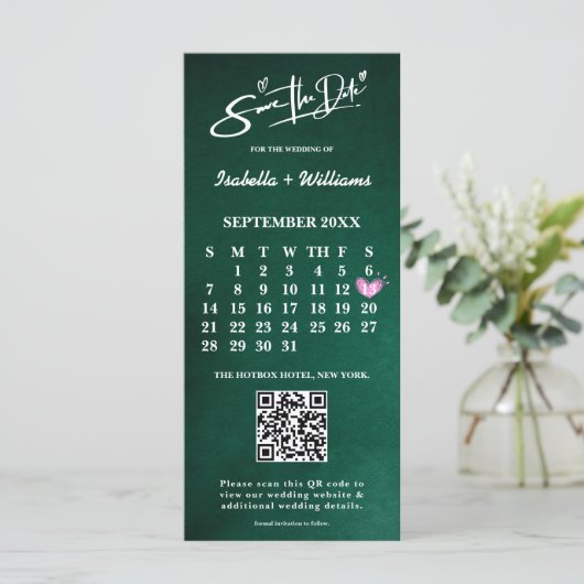 Emerald Green PHOTO QR Code Calendar Save The Date (スタンド正面)