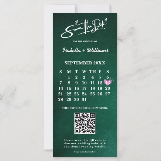 Emerald Green PHOTO QR Code Calendar Save The Date (正面)