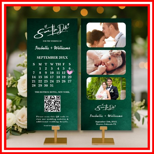 Emerald Green PHOTO QR Code Calendar Save The Date