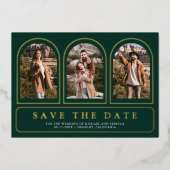 Emerald Green Photo QR Code Wedding Save the Date 箔招待状 (正面)