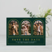 Emerald Green Photo QR Code Wedding Save the Date 箔招待状 (立ち正面)