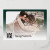 Emerald Green Photo QR Code Wedding Save the Date 箔招待状 (裏面)