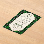 Emerald Green Plaid Elegant Scottish アクリル招待状 (レイダウン)