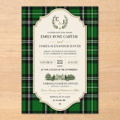 Emerald Green Plaid Elegant Scottish アクリル招待状 (正面)