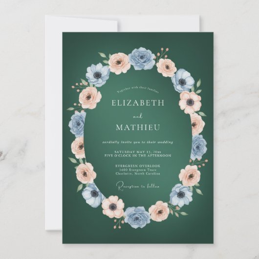 Emerald Green Polished Floral Wedding 招待状 (正面)