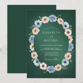 Emerald Green Polished Floral Wedding 招待状 (正面/裏面)