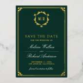 Emerald Green QR Code Photo Wedding Save the Date 箔招待状 (正面)