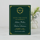 Emerald Green QR Code Photo Wedding Save the Date 箔招待状 (立ち正面)