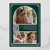 Emerald Green QR Code Photo Wedding Save the Date 箔招待状 (裏面)