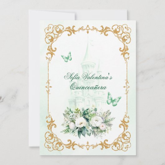 Emerald Green Quinceañera invitation 招待状 (裏面)