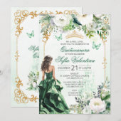 Emerald Green Quinceañera invitation 招待状 (正面/裏面)