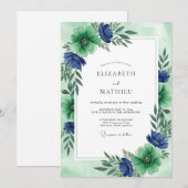 Emerald Green Radiant Floral Wedding 招待状 (正面/裏面)