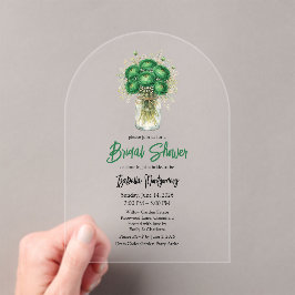 Emerald Green Ranunculus Mason Jar Bridal Shower アクリル招待状