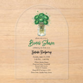 Emerald Green Ranunculus Mason Jar Bridal Shower アクリル招待状 (正面)