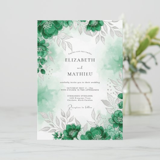 Emerald Green Refined Forest Wedding 招待状 (スタンド正面)