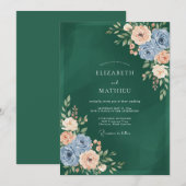 Emerald Green Regal Botanical Wedding 招待状 (正面/裏面)