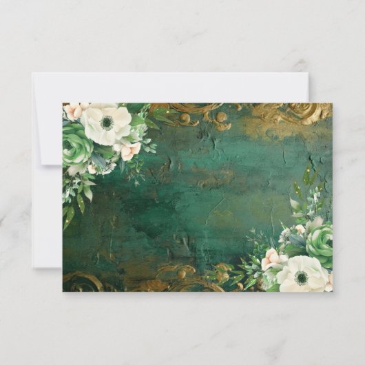 Emerald Green Romantic Floral Wedding RSVP Card (裏面)
