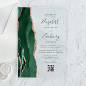 Emerald Green Rose Gold Agate QR Code Wedding アクリル招待状