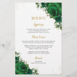 Emerald Green Roses Floral Flowers Menu Sheet  チラシ