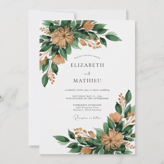 Emerald Green Rustic Forest Wedding 招待状 (正面)